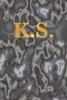 K.S.: 6" x 9" Executive Style Notebook with 100 Blank CREAM COLORED Lined Interior Pages. Gold Monogrammed Two Initials on Black Marble Matte Printed Cover. 1679092421 Book Cover