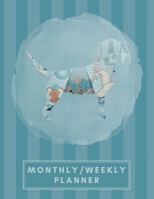 Monthly/Weekly Planner: Striped Teal Blue Japanese Origami Dog Weekly Planner + Monthly Calendar Views 12 Month Agenda Planner Gift For Dog Lovers 1676078134 Book Cover