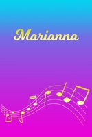 Marianna: Sheet Music Note Manuscript Notebook Paper - Pink Blue Gold Personalized Letter M Initial Custom First Name Cover - Musician Composer Instrument Composition Book - 12 Staves a Page Staff Lin 1706820925 Book Cover