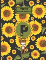 2020 Monthly Planner: Smiling Sloth Sunflowers Personalized Monogram Initial P Letter P Appointment Calendar Organizer And Journal For Writing 1710267569 Book Cover