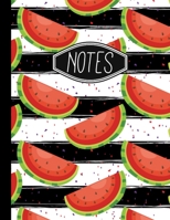 Notes: Watermelon Pattern on Black and White Stripes 8.5" X 11" 110 Page College Ruled Notebook 1692368400 Book Cover
