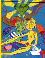 Modern Art - Two Women Floating in Ocean with Diamond Octopus and Sailboat: Everyday Notebook 1728950473 Book Cover