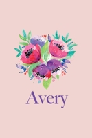 Avery: Personalized name Quote Lined Notebook Journal, flowers Black and pink, for Women and Girls 6x9 inch. Christmas gift, birthday gift idea 1651128782 Book Cover