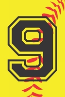 9 Journal: A Softball Jersey Number #9 Nine Notebook For Writing And Notes: Great Personalized Gift For All Players, Coaches, And Fans (Yellow Red Black Ball Print) 1709441291 Book Cover