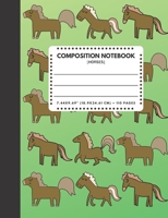 Composition Notebook Horses: Zoo / Wild / Farm Animals Book Cover Green Color 7.44"x9.69" 110 Pages Extra Wide Ruled Paper School Supplies 1089013825 Book Cover