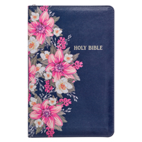 KJV Holy Bible Standard Size Faux Leather Red Letter Edition - Thumb Index & Ribbon Marker, King James Version, Blue Floral, Zipper Closure