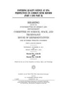 Fostering quality science at EPA: perspectives on common sense reform (part I and part II) 1702442896 Book Cover