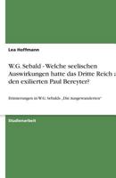W.G. Sebald - Welche Seelischen Auswirkungen Hatte Das Dritte Reich Auf Den Exilierten Paul Bereyter? 3640478169 Book Cover