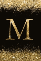 M: Personalized Initial Monogram Blank Lined Notebook Journal Printed Glitter Black and Gold, for Women and Girls 6x9 inch. Christmas gift, birthday gift idea 1676118926 Book Cover