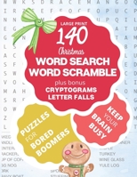 Bored Boomers 140 Large Print Word Search, Word Scramble, Cryptograms, Letter Fall Puzzles (Christmas Edition) 170979335X Book Cover