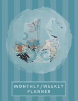 Monthly/Weekly Planner: Striped Teal Blue Japanese Origami Swan Weekly Planner + Monthly Calendar Views 12 Month Agenda Planner Gift For Swan Lovers 1676078754 Book Cover