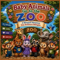 Baby Animals Go to the Zoo: A Bilingual English Spanish Picture Book for Kids About Zoo Animals, Friendship, Learning, and Adventure (Baby Animals Bilingual Adventures) B0H7WX6W7C Book Cover
