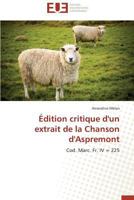 A0/00dition Critique D'Un Extrait de La Chanson D'Aspremont 3841732259 Book Cover