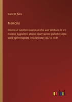 Memoria: Intorno al carattere nazionale che aver debbono le arti italiane, aggiuntevi alcune osservazioni pratiche sopra varie opere esposte in Milano dal 1837 al 1841 (Italian Edition) 3385065771 Book Cover