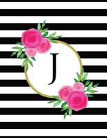 Black and White Striped Pink Floral Monogram Journal with Letter J 1091091145 Book Cover