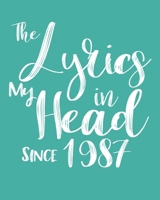 The Lyrics In My Head Since 1987  Notebook Birthday Gift: Blank Sheet Music Notebook / Journal Gift, 120 Pages, 5x8, Soft Cover, Matte Finish 1674346719 Book Cover