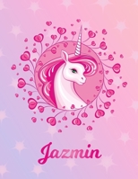 Jazmin: Unicorn Sheet Music Note Manuscript Notebook Paper - Magical Horse Personalized Letter I Initial Custom First Name Cover - Musician Composer Instrument Composition Book - 12 Staves a Page Staf 1705652921 Book Cover