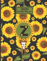 2020 Monthly Planner: Smiling Sloth Sunflowers Personalized Monogram Initial Z Letter Z Appointment Calendar Organizer And Journal For Writing 1710298987 Book Cover