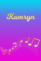 Kamryn: Sheet Music Note Manuscript Notebook Paper - Pink Blue Gold Personalized Letter K Initial Custom First Name Cover - Musician Composer Instrument Composition Book - 12 Staves a Page Staff Line  1706655541 Book Cover