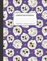 Compositon Notebook: Cute Wide College Ruled Purple Halloween Sugar Skull Ghost Paper Notebook  For Kids Teens Students For School Or Home Schooling 1696579783 Book Cover