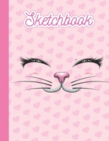 SKETCHBOOK: Cute Blank Notebook for Sketching and Picture Space with Cat Face, Hearts and Stars, Unlined Paper Book for Drawing, Journaling and Doodling, Perfect for Creative Kids 1712445340 Book Cover