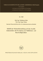Einfluß der Webstuhleinstellung auf den Ausfall, insbesondere die Krumpfung von Halbleinen- und Baumwollgeweben 3663062619 Book Cover