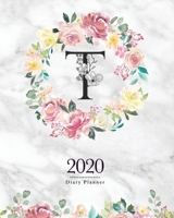 2020 Diary Planner: 8x10 Planner With Watercolor Flowers "T" Monogram On Gray Marble for Woman 1670498417 Book Cover