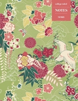 College Ruled Notes 110 Pages: Vintage Floral Notebook for Professionals and Students, Teachers and Writers - Classic Japanese Painting Light Green Pattern 1088563236 Book Cover