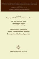 Untersuchungen Zum Konzept Der Sog. Feldabhangigkeit (Witkin): Eine Experimentelle Grundlagenstudie 3531025538 Book Cover