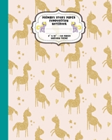 Primary Story Paper Composition Notebook: Dotted Midline and Drawing Space. School Grades K-2 Writing Exercise Practice Book, Gold Unicorns On Pink Pattern Cover. 1713332078 Book Cover