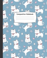 Composition Notebook: Cute College Ruled Line Paper Notebook Perfect size for your School Bag High quality paper Multipurpose School Workbook for Teens or Kids Students PRETTY CAT AND HEART DESIGN 1692560514 Book Cover