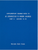 Supplementary Grammar Notes to an Introduction to Modern Japanese/ Part 2 Lessons 16-30 0939512327 Book Cover