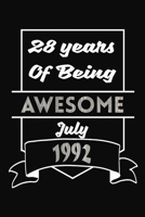 28 Years Of Being Awesome July 1992: Epic Since July 1992, Blank Simple Lined/Ruled, Journal/Notebook, Happy 28th Birthday Gift, Blue Glossy Pretty Cover. 1655545205 Book Cover