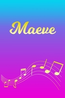 Maeve: Sheet Music Note Manuscript Notebook Paper - Pink Blue Gold Personalized Letter M Initial Custom First Name Cover - Musician Composer Instrument Composition Book - 12 Staves a Page Staff Line N 1706817606 Book Cover
