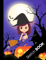 Sketch Book: Awesome Halloween Gifts for Girls and Women: Large Sketchbook For Sketching, Drawing And Creative Doodling, Cute Purple Halloween Girl on Broom 1692925946 Book Cover