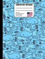 Composition Notebook Wide Ruled: Whales & Hammerhead Shark Blue Back to School Composition Book for Teachers, Students, Kids and Teens 1075092043 Book Cover