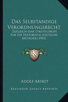 Das Selbst�ndige Verordnungsrecht 1167601440 Book Cover
