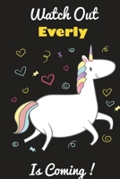 Everly: Cute Unicorn - Personalized Blank Lined Journal Notebook Gift For Girls 1650880979 Book Cover