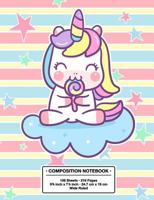 Composition Notebook: Back to School Cute Unicorn on a Cloud Kawaii Style Wide Rule Lined Book 1075373441 Book Cover