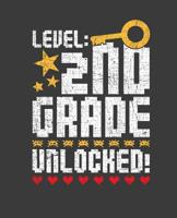 Level 2nd Grade Unlocked: Back To School Distressed Composition Notebook Gifts For Second Grade Boys and Girls; 110 Pages, Wide Ruled 7.5" x 9.25" 1078312095 Book Cover