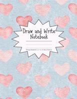 Draw and Write Notebook Primary Ruled 8.5 x 11 in / 21.59 x 27.94 cm: Children's Composition Book, Blue Background with Pink Hearts Cover, P857 1078213100 Book Cover