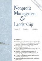 Nonprofit Management & Leadership, Volume 17, Number 1 B0073ZNBM4 Book Cover