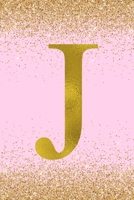 J: Letter J Initial Monogram Notebook - Pretty Pink & Gold Confetti Glitter Monogrammed Blank Lined Note Book, Writing Pad, Journal or Diary with Lines - Birthday or Christmas Gift for Kids, Girls & W 1088534988 Book Cover