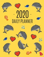 Yellow Dolphin Daily Planner 2020: Stylish Marine Life Weekly Organizer Pretty Ocean Fish Scheduler with Monthly Spread Views Organize Work, Office, School, Appointments & Meetings! Large Year Planner 1710162384 Book Cover