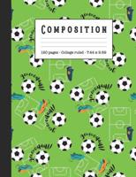 Composition: Wide ruled education composition notebook for school and college students and teachers - Green football and goal print cover art design 1080769129 Book Cover