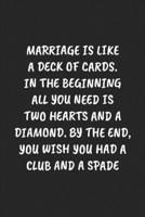 Marriage Is Like A Deck Of Cards. In The Beginning All You Need Is Two Hearts And A Diamond. By The End, You Wish You Had A Club And A Spade: Funny ... Blank Lined Journal Mens Gag Gifts For Women 1675197024 Book Cover