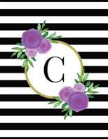 Black and White Striped Purple Floral Monogram Journal with Letter C 1072383624 Book Cover