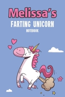 Melissa's Farting Unicorn Notebook: Funny & Unique Personalised Notebook Gift For A Girl Called Melissa - 100 Pages - Perfect for Girls & Women - A Great Notebook Journal For Home, School College Or W 1655462741 Book Cover