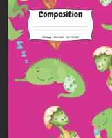 Composition: Dinosaur Wide Ruled Pink School Notebook 1072848732 Book Cover