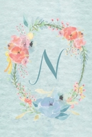 Notebook 6x9 - Initial N - Light Blue and Pink Floral Design: College ruled notebook with initials/monogram - alphabet series. 1676491007 Book Cover
